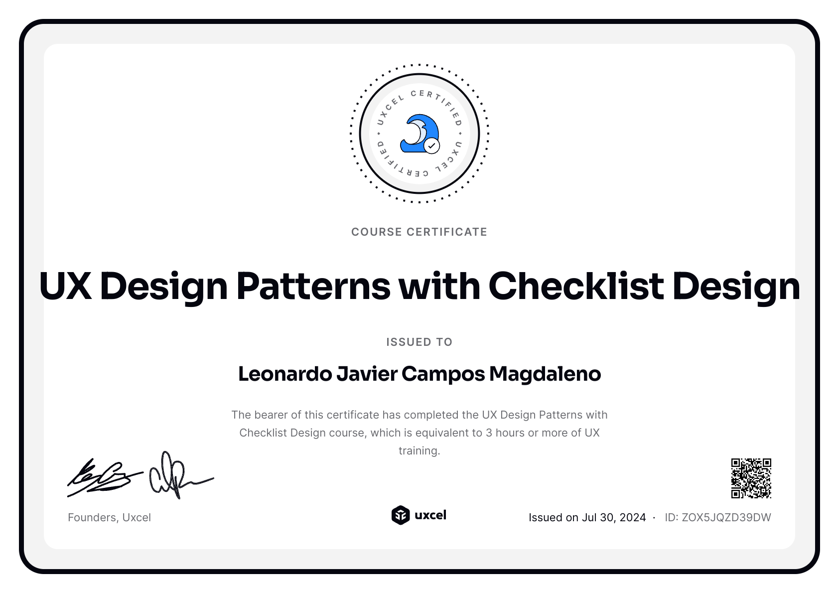 Leonardo Javier Campos Magdaleno's certificate